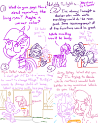Size: 4779x6013 | Tagged: safe, artist:adorkabletwilightandfriends, lily, lily valley, spike, starlight glimmer, twilight sparkle, alicorn, pony, unicorn, comic:adorkable twilight and friends, g4, adorkable, adorkable twilight, aspirations, ass up, book, change, comic, couch, cute, door, dork, female, front door, funny, happy, humor, idea, ignoring, leaning, male, mare, nervous, scared, slice of life, smiling, tail, tail fluff, twilight sparkle (alicorn)