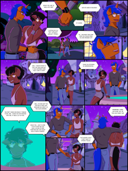 Size: 2048x2737 | Tagged: safe, artist:shallowwin, oc, oc only, oc:benjamin terrance tover, earth pony, unicorn, anthro, comic:canterlot club party, anthro oc, canterlot, comic, commission, crossdressing, dialogue, gay, glasses, high res, love, male, oc x oc, shipping, stallion on stallion