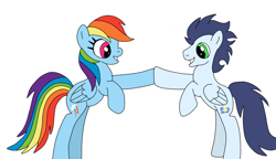 Size: 1254x720 | Tagged: safe, artist:dasher666, artist:sweetie-bot3000, edit, rainbow dash, soarin', pegasus, pony, g4, duo, female, male, mare, ship:soarindash, shipping, simple background, stallion, straight, white background