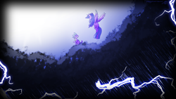 Size: 4000x2250 | Tagged: safe, artist:dragonwolfrooke, spike, twilight sparkle, alicorn, dragon, pony, g4, 4everfreebrony, female, flying, high res, lightning, looking at each other, looking at someone, mare, scenery, sky, stormcloud, twilight sparkle (alicorn)