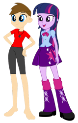 Size: 749x1178 | Tagged: safe, artist:josephpatrickbrennan, twilight sparkle, oc, equestria girls, g4, clothes, female, male, shirt, shoes, simple background, skirt, teenager, transparent background