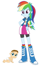 Size: 828x1301 | Tagged: safe, artist:josephpatrickbrennan, rainbow dash, oc, equestria girls, g4, boots, clothes, jacket, shirt, shoes, simple background, skirt, socks, transparent background, vest