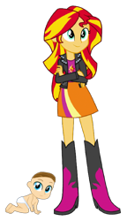 Size: 446x775 | Tagged: safe, artist:josephpatrickbrennan, sunset shimmer, oc, equestria girls, g4, boots, clothes, high heel boots, jacket, shirt, shoes, simple background, skirt, transparent background