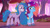 Size: 3072x1727 | Tagged: safe, screencap, izzy moonbow, misty brightdawn, pony, unicorn, friday night food fight, g5, my little pony: tell your tale, spoiler:g5, spoiler:my little pony: tell your tale, spoiler:tyts01e66, duo, duo female, female, frown, grin, mare, rebirth misty, smiling, war paint