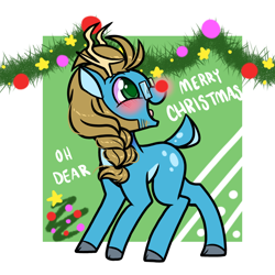 Size: 1300x1300 | Tagged: safe, artist:paperbagpony, oc, oc only, oc:shutter speed, deer, blushing, braid, christmas, deerified, glasses, holiday, red nose, shutter spin, solo, species swap