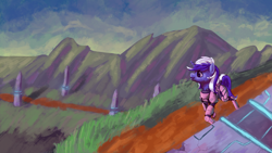 Size: 4550x2560 | Tagged: safe, artist:terrafomer, minuette, pony, unicorn, g4, armor, female, mare, scenery, science fiction, solo