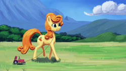 Size: 4550x2560 | Tagged: safe, artist:terrafomer, carrot top, golden harvest, earth pony, pony, g4, female, mare, scenery, solo, tractor