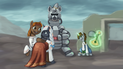 Size: 4551x2560 | Tagged: safe, artist:terrafomer, oc, oc:calamity, oc:littlepip, oc:steelhooves, oc:velvet remedy, earth pony, pegasus, pony, unicorn, fallout equestria, accordion, alternate hairstyle, bow, clothes, dress, female, guitar, hair bow, hair braid, male, mare, musical instrument, oc x oc, playing instrument, shipping, slavic, stallion, straight, velamity