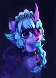 Size: 3653x5123 | Tagged: safe, artist:terrafomer, kirin, pony, bow, choker, curved horn, female, gradient background, hair bow, horn, jewelry, mare, necklace, peipain, show by rock!!, solo