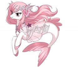 Size: 1866x1600 | Tagged: safe, artist:mjiffy, oc, oc only, pony, seapony (g4), clothes, commission, female, flower, flower in hair, mare, simple background, solo, watermark, white background