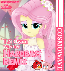 Size: 1196x1292 | Tagged: safe, artist:edy_january, artist:fluttershy_art.nurul, fluttershy, bird, cardinal, cockatoo, human, equestria girls, equestria girls series, g4, album, album cover, album parody, angry birds, angry birds stella, church, clothes, cosmowave, dress, female, flower, flower in hair, galah, hardbass, love, male, marriage, married, music, non-mlp shipping, parody, red bird, redella, reference, shipping, solo focus, song, stella (angry birds), straight, touhou, trio, u.n owen was her, wedding, wedding dress