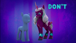 Size: 1920x1080 | Tagged: safe, screencap, opaline arcana, alicorn, pony, g5, my little pony: make your mark, my little pony: make your mark chapter 6, official, the isle of scaly, spoiler:g5, spoiler:my little pony: make your mark chapter 6, spoiler:mymc06e01, abstract background, belly, blank, concave belly, curved horn, don't, female, folded wings, generic pony, height difference, horn, mare, physique difference, slender, solo, tall, thin, wings