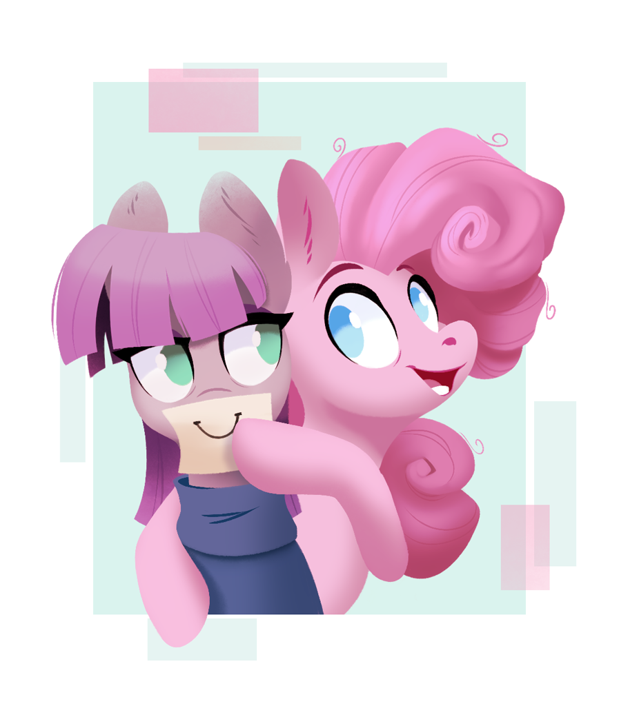 [bust,duo,earth pony,female,g4,pinkie pie,pony,safe,siblings,sisters,no pupils,maud pie,abstract background,smiling,artist:28gooddays]