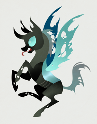 Size: 1168x1500 | Tagged: safe, artist:28gooddays, oc, oc only, changeling, pony, g4, fangs, gray background, rearing, side view, simple background, solo, tongue out, white background