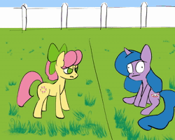 Size: 1280x1024 | Tagged: safe, artist:calmbreezes, izzy moonbow, posey bloom, earth pony, pony, unicorn, g5, animated, aqua teen hunger force, carl brutananadilewski, cellphone, derp, line, phone, smartphone, sound, suddenly hands, video, webm