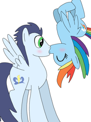 Size: 720x960 | Tagged: safe, artist:dasher666, artist:glowstormy, edit, rainbow dash, soarin', pegasus, pony, g4, female, kiss on the lips, kissing, male, mare, ship:soarindash, shipping, simple background, stallion, straight, white background
