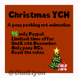 Size: 800x800 | Tagged: safe, artist:dialliyon, oc, oc:dial liyon, pony, unicorn, animated, christmas, christmas lights, christmas tree, commission, gif, holiday, horn, loop, passepartout, perfect loop, pixel art, present, simple background, text, tree, unicorn oc, watermark, ych animation, your character here