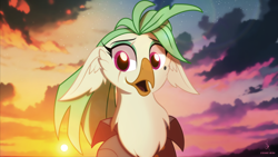 Size: 3840x2160 | Tagged: safe, artist:zidanemina, captain celaeno, avian, bird, ornithian, anthro, g4, my little pony: the movie, alternate hairstyle, bust, feather, high res, pink eyes, portrait, scar, smiling, solo, wallpaper