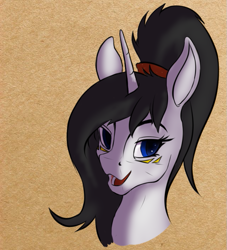 Size: 639x704 | Tagged: safe, artist:leesys, oc, oc:leesys, pony, unicorn, horn, ponytail, simple background, smiling