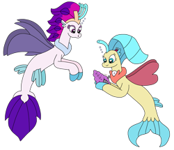 Size: 2672x2303 | Tagged: safe, artist:supahdonarudo, princess skystar, queen novo, seapony (g4), series:novoember, g4, my little pony: the movie, bubble, crown, dorsal fin, eyebrows, female, fin, fin wings, fins, fish tail, floppy ears, flower, flowing mane, flowing tail, freckles, high res, holding, jewelry, looking down, magic conch, necklace, ocean, open mouth, open smile, pearl necklace, peytral, purple eyes, purple mane, purple tail, regalia, seashell, shell, simple background, smiling, spongebob squarepants, swimming, tail, transparent background, underwater, water, wings