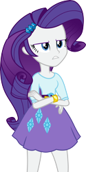 Size: 3000x5977 | Tagged: safe, artist:cloudy glow, rarity, human, equestria girls, g4, .ai available, belt, blouse, bracelet, clothes, crossed arms, cutie mark on clothes, female, hair, hairpin, jewelry, rarity is not amused, simple background, skirt, solo, teenager, teeth, transparent background, unamused, vector