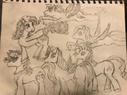 Size: 960x720 | Tagged: safe, artist:fluffywolf36, applejack, fluttershy, pinkie pie, rainbow dash, rarity, twilight sparkle, alicorn, earth pony, pegasus, pony, unicorn, g4, female, mane six, pencil drawing, sketch, traditional art, twilight sparkle (alicorn)