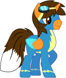 Size: 3328x3904 | Tagged: safe, artist:star-armour95, oc, oc only, oc:ej, alicorn, pony, clothes, colored wings, fox tail, goggles, goggles on head, high res, male, multicolored wings, simple background, solo, stallion, tail, transparent background, uniform, vector, wings, wonderbolts, wonderbolts uniform