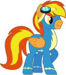 Size: 3507x3960 | Tagged: safe, artist:star-armour95, oc, oc only, oc:firey ratchet, pegasus, pony, clothes, goggles, goggles on head, high res, male, simple background, smiling, solo, stallion, transparent background, uniform, vector, wonderbolts, wonderbolts uniform