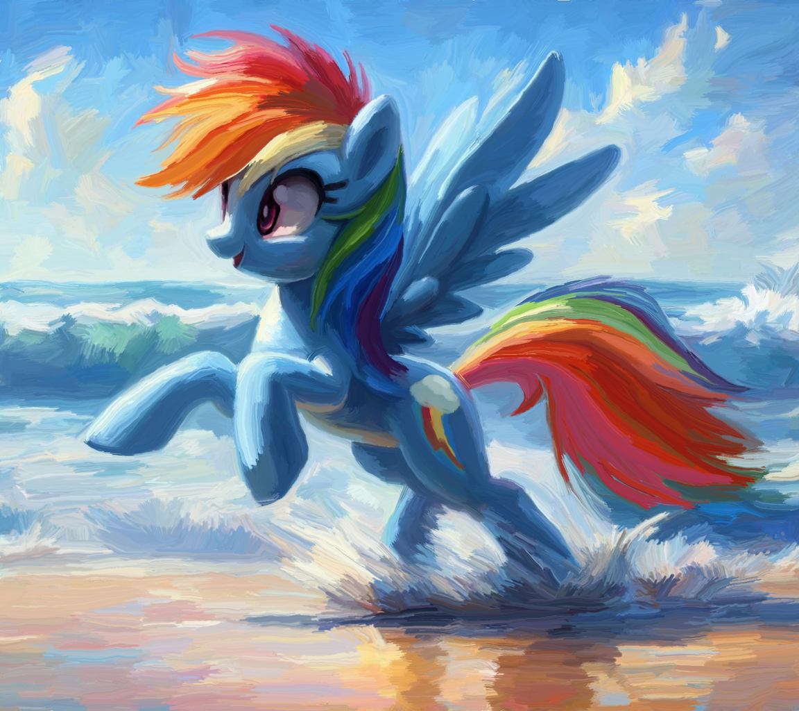 [beach,female,g4,mare,ocean,open mouth,outdoors,pegasus,pony,rainbow dash,running,safe,solo,water,wings,smiling,spread wings,artist:yidwags]