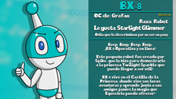 Size: 1920x1080 | Tagged: safe, artist:gradiusfanatic, oc, oc only, oc:bx-8, robot, barely pony related, bio, male, robot oc, solo, spanish, spanish text