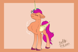 Size: 7662x5080 | Tagged: safe, artist:lightning bolty, part of a set, sunny starscout, alicorn, earth pony, pony, series:sunny eats opaline, g5, absurd resolution, cartoon physics, closed mouth, colored, commission, commissioner:princess, concave belly, date (time), digestion, digestion without weight gain, ear fluff, eyes closed, flat colors, floppy ears, folded wings, glowing, glowing horn, glowing wings, gradient legs, hammerspace, hammerspace belly, hoof fluff, horn, horn markings, imminent death, implied death, implied digestion, implied opaline arcana, impossible fit, instant digestion, large wings, long tail, mane stripe sunny, mare pred, mare predator, mare prey, no source available, oral vore, part of a series, passepartout, preyline, punish the villain, quadrupedal, race swap, same size vore, signature, slender, soft vore, solo, standing, sternocleidomastoid, sunny starpred, sunnycorn, swallowing, tail, thin, three quarter view, throat bulge, unshorn fetlocks, vore, wall of tags, wings