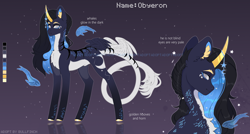 Size: 5000x2670 | Tagged: safe, artist:cherebushek, oc, oc only, pony, unicorn, adoptable, curved horn, ear fluff, horn, jewelry, leonine tail, male, reference sheet, reflection, solo, stallion, tail, tail wings, white eyes, winged unicorn