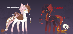 Size: 10088x4681 | Tagged: safe, artist:cherebushek, oc, oc only, oc:flicker, oc:marshmallow, hybrid, pegasus, pony, adoptable, chest fluff, duo, horns, leonine tail, male, reference sheet, reflection, stallion, tail