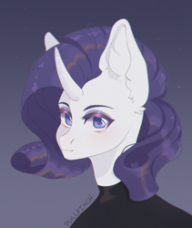 Size: 4059x4820 | Tagged: safe, artist:cherebushek, rarity, pony, unicorn, g4, absurd file size, bust, clothes, curved horn, female, horn, mare, solo