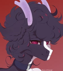 Size: 1660x1872 | Tagged: safe, artist:cherebushek, oc, oc only, pony, collar, facial markings, gradient background, horns, male, slit pupils, stallion