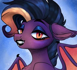 Size: 2160x1967 | Tagged: safe, artist:ondrea, oc, oc:bea, bat pony, chest fluff, comic style, ear fluff, lidded eyes, lipstick, looking at you, solo