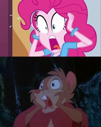 Size: 1500x1892 | Tagged: safe, pinkie pie, human, mouse, equestria girls, g4, comparison, don bluth, mrs. brisby, the secret of nimh