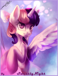 Size: 1726x2272 | Tagged: safe, artist:sweetlynight, oc, oc only, alicorn, pony, alicorn oc, bow, commission, female, hair bow, horn, mare, solo, wings