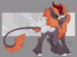 Size: 2048x1535 | Tagged: safe, artist:kez, oc, oc only, oc:bright eyes, kirin, cloven hooves, kirin oc, looking at you, male, open mouth, open smile, smiling, solo, zoom layer
