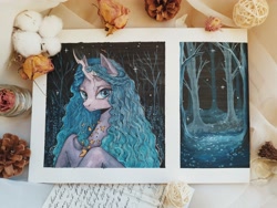 Size: 4000x3000 | Tagged: safe, artist:fridagloria, oc, oc only, changeling, changeling queen, bust, changeling queen oc, female, forest, high res, looking at you, nature, solo, traditional art, tree