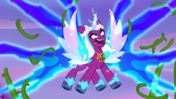 Size: 3072x1727 | Tagged: safe, screencap, opaline arcana, alicorn, pony, g5, my little pony: tell your tale, the rise and fall, spoiler:g5, spoiler:my little pony: tell your tale, female, flying, mare, open mouth, solo, spread wings, wings