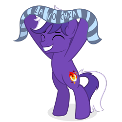 Size: 2000x2000 | Tagged: safe, artist:candy meow, oc, oc only, oc:proudy hooves, earth pony, pony, 2022, bipedal, cheerful, cheering, clothes, cute, earth pony oc, eyes closed, grin, high res, male, scarf, simple background, smiling, solo, stallion, transparent background