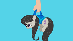 Size: 3840x2160 | Tagged: safe, alternate character, alternate version, artist:duran301, octavia melody, series:pack a pony, g4, blue background, carrying, hand, high res, simple background, solo