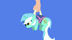Size: 3840x2160 | Tagged: safe, alternate character, alternate version, artist:duran301, lyra heartstrings, series:pack a pony, g4, blue background, carrying, hand, high res, simple background, solo