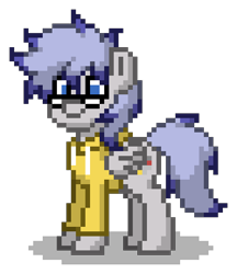 Size: 400x464 | Tagged: safe, oc, oc only, pegasus, pony, pony town, clothes, glasses, hoodie, male, pegasus oc, pixel art, simple background, solo, stallion, transparent background, wings