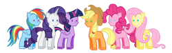 Size: 5362x1648 | Tagged: safe, artist:juanlin82, applejack, fluttershy, pinkie pie, rainbow dash, rarity, twilight sparkle, alicorn, pony, g4, doll, mane six, simple background, toy, transparent background, twilight sparkle (alicorn)