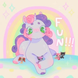 Size: 1440x1440 | Tagged: safe, artist:ariariari.png, sweetie belle, pony, unicorn, g4, female, filly, foal, littlest pet shop, rainbow, solo, sparkly mane, starry eyes, wingding eyes