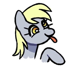Size: 570x519 | Tagged: safe, artist:risswm, derpy hooves, pony, g4, :p, bust, raised hoof, simple background, smiling, solo, tongue out, white background