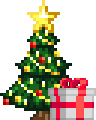 Size: 96x120 | Tagged: safe, artist:dialliyon, oc, oc only, oc:dial liyon, pony, unicorn, animated, christmas, christmas lights, christmas tree, commission, gif, holiday, horn, loop, perfect loop, pixel art, present, simple background, transparent background, tree, unicorn oc, ych animation, ych result