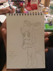 Size: 719x959 | Tagged: safe, artist:ttpercent, apple bloom, earth pony, pony, g4, bipedal, female, filly, foal, irl, microphone, photo, sketch, solo, traditional art